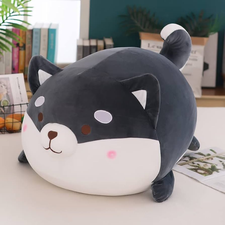 Grijze Corgi Knuffel - Zacht Shiba Inu Kussen Decoratie -  38 cm