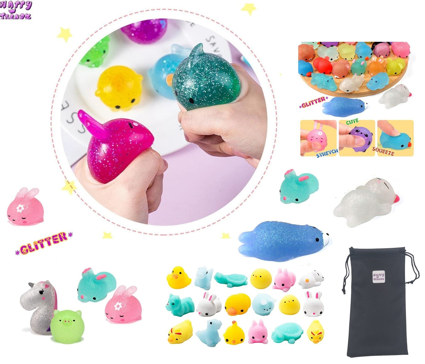 Mochi mochies squishie 12 stuks glitter en normaal